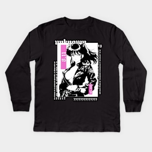 Anime girl in the style of the 90's in black and white | alternative gothic clothes | grunge | dark Kids Long Sleeve T-Shirt